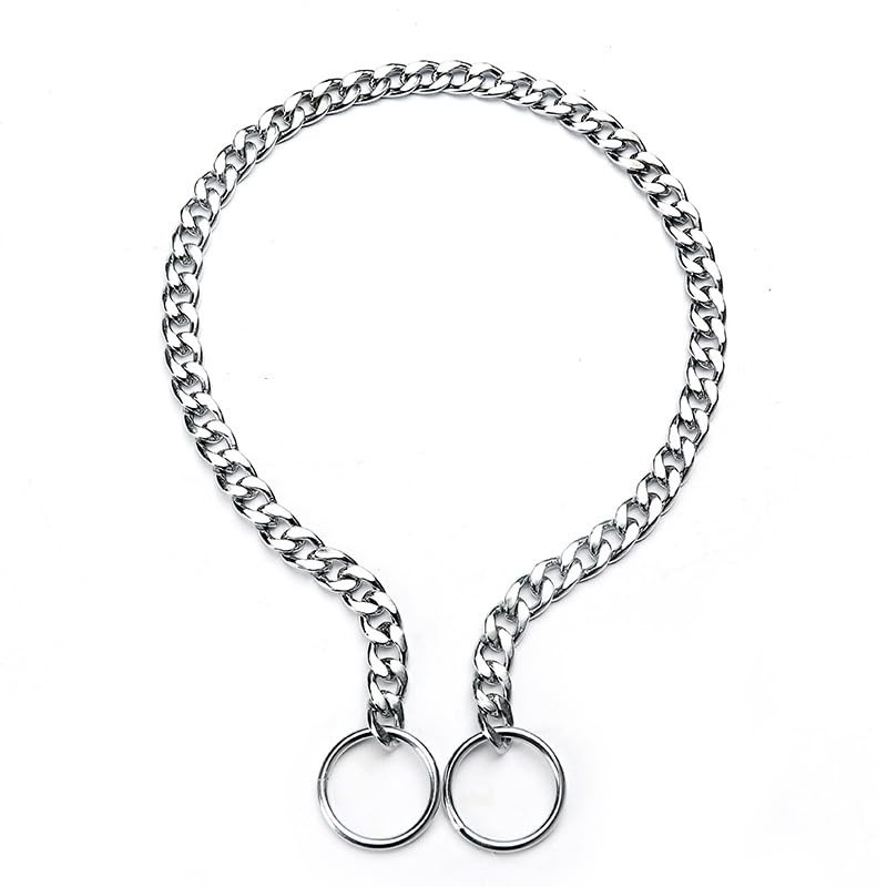 Collar de cadena de perro plano de plata, collar de