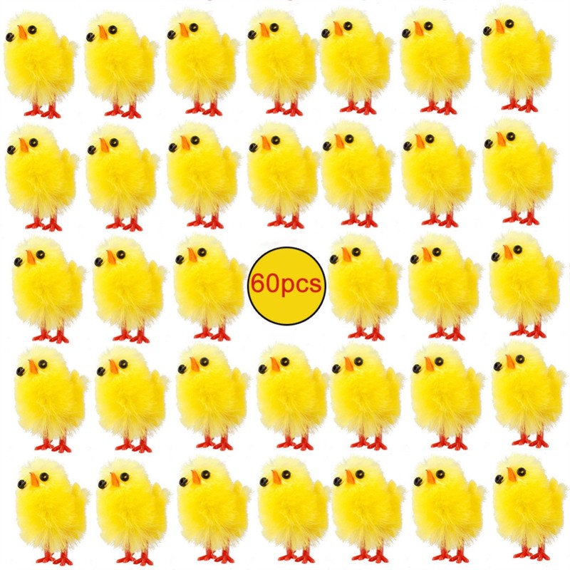 60PCS Mini Easter Yellow Chicks Decoration Toy Farm Animal Statues
