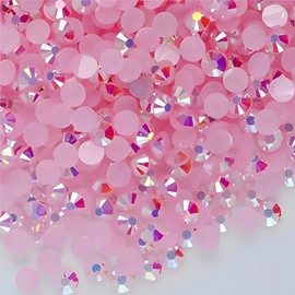 Flatback Rhinestones Round Gems for Nails Art and Crafts 4000Pcs SS12 3mm AB Crystals Glitter Stone DIY Bags Clothes Shoes (Light Pink AB)