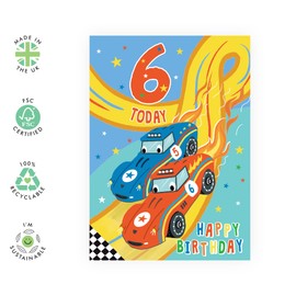 CENTRAL 23 Kids Birthday Cards - Racer Car Themed - 6th Birthday Card For Boys - Comes With Fun Stickers