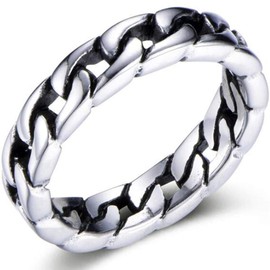 Jude Jewelers 6mm Stainless Steel Cuban Curb Link Chain Wedding Band Biker Ring (Silver, 9)
