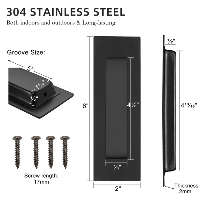Vancoho 6 Inch Recessed Pocket Door Pull, Stainless Steel Rectangular