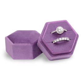 BLUTETE Hexagon Velvet 2 Slots Jewelry Ring Box Engagement Ring Box Wedding Day Detachable Lid for Proposal Engagement Wedding Ceremony (Lilac)