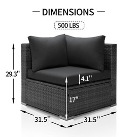 NICESOUL Modern Luxury All-Weather PE Wicker Modular Corner Sofa, Outdoor Patio Furniture Sofa Piece Grey Rattan Sectional Conversation Set for Backyard Terrace Deck Garden Sunroom, Dark Grey Cushion