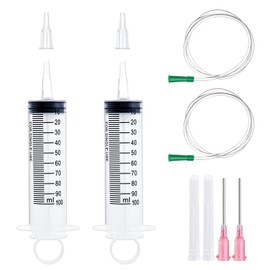 Syringe 100ml – 2pcs Plastic Syringe with Cap, Measuring Syringes with 20G Blunt Tip Needles & Tube, Individually Packaged, Leakproof Design for Laboratory, Industry, Oil, Glue, and Liquid Dispensing