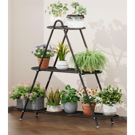 viewcare 3-Tier Plant Stand, Heavy Duty Metal Planter Rack -Indoor/Outdoor Shelves with Large Tier’s Shelf - Display Multiple Flower Pots, Iron Plant Organizer for Living Room, Patio & Garden