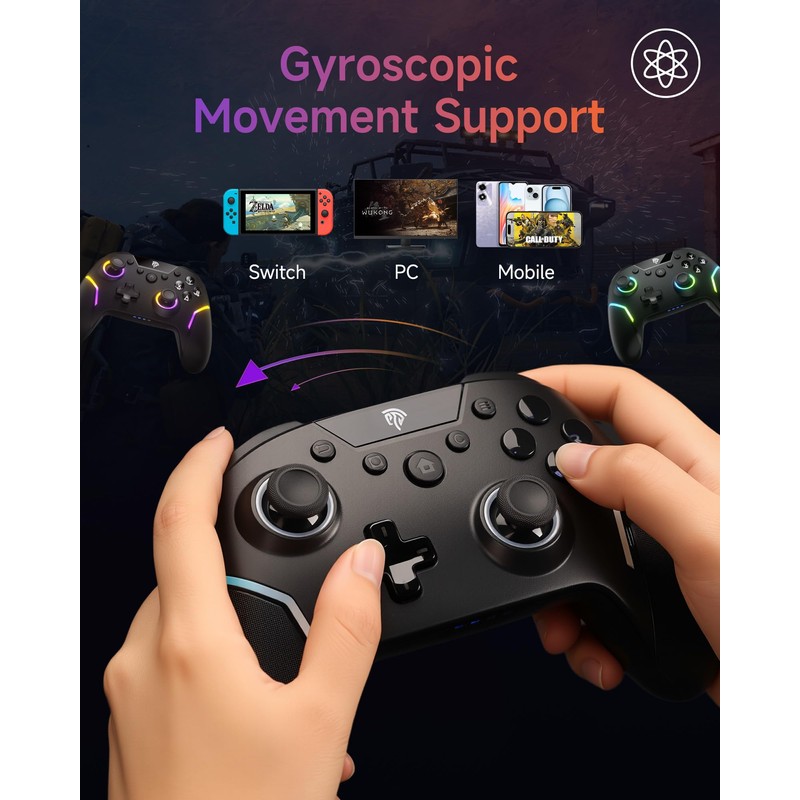 EasySMX X20 Wireless Gaming Controller with RGB Backlit, 2-Stage Hall