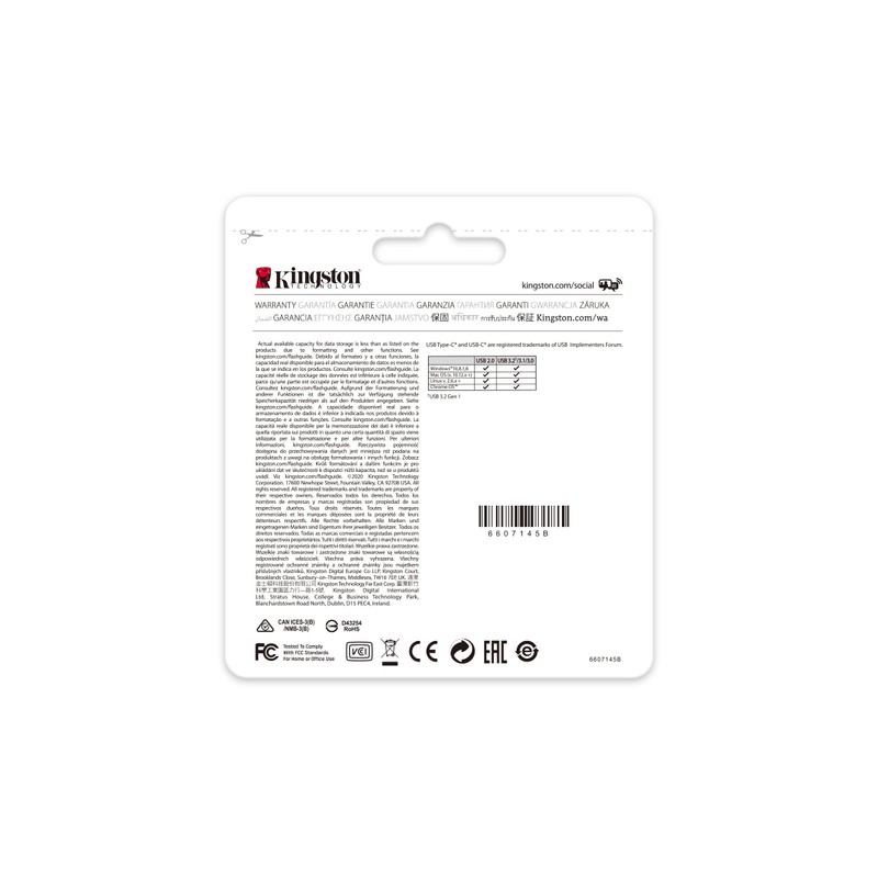 Kingston USB DataTraveler 70 Capacidad: 256GB USB-C 3.2 Gen 1