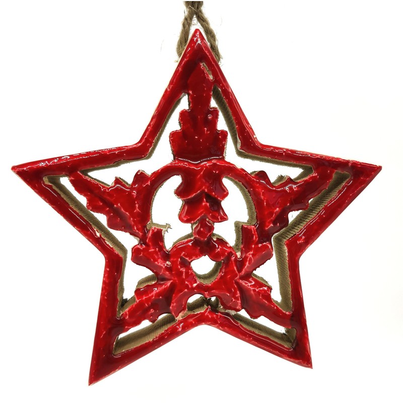DARO DEKO Wooden Star Hanger with Cord Red Brown 14