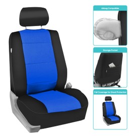 FH Group Car Seat Covers Three-Row 7 Seater Neoprene Waterproof Car Full Set Seat Covers, Airbag Ready and Split - Fit Most Car, Truck, SUVs, & Vans (Blue/Black)