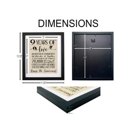 9 Years of Love Burlap Print Framed, Gifts for Husband Wife 9th Wedding Anniversary, Romantic Anniversary Decoration, Gifts for Her Him Couple 9th Anniversary