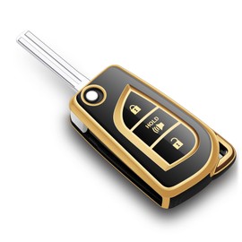 Tengare for Toyota RAV4 Key Fob Cover Flip 3 Buttons Car Key Case fits Corolla iM RAV4 LE C-HR LE XLE