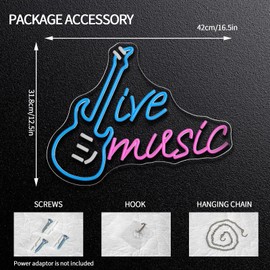 Runalosa Live Music Neon Sign Dimmable Guitar Neon Light Sign for Wall Decor Music Led Signs for Home Bar Livehouse Club Studio Party Concert Man Cave Decor Birthday Gift 16.5" x 12.5"