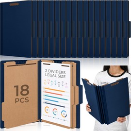 18 Pcs Legal Size Pressboard Classification Folders 2 Dividers 2 Inch Expansions File Folders with 2 Prongs Fasteners 8.5 x 14in for Office Organize Paper Files Medical Records(Dark Blue)