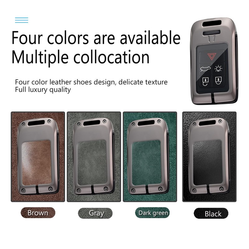 ontto Metal Leather Car Key Fob Cover Fit for Volvo