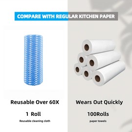 SUZZYVINE Disposable Cleaning Cloths Reusable Kitchen Towels Dish Cloths Dish Towels Dry Handi Wipes Reusable Cloth for Kitchen, Multi-use Cleaning Rolls Blue Cleaning Rags, 100 Pcs/Roll