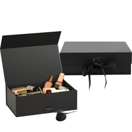 Premium Black Bridesmaid Proposal Box: Magnetic Closure, Luxury Gift With Ribbon for Presents, Birthdays, 23x17x7cm (Black, 2pcs)