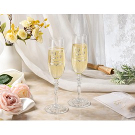 BEKESIN 25th Anniversary Decorations Gifts for Couple, Classical Style 25th Wedding Anniversary Champagne Flutes Glasses, Crystal Champagne Glasses Set of 2, Gifts for husband, wife, Couple