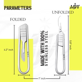 MJW Foldable Scalpel Handle No. 3 with 10 Blades Scalpel Holder No.10 Stainless Steel for Medical Scalpel B.P Handle Craft Handle Arts and Crafts Blades