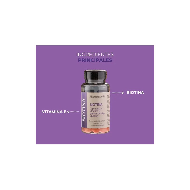 Biotina Pharmadan 300mcg Con Vitamina E C/30 Caps