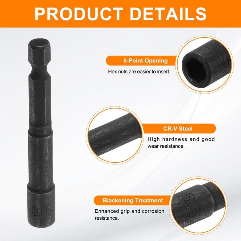 sourcing map Nut Driver 5.5mm Hex Drive Socket CR-V Steel