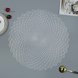 Hosoncovy 4 Pack Decorative PVC Placemats Table Mats Hollow Dining Table Place Mats Heat Resistant Non-slip Dining Placemats for Home Kitchen Wedding (Silver)