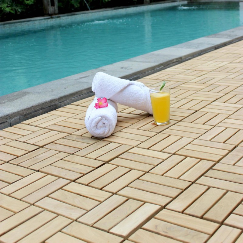 Bare Decor BARE-WF2009 Solid Teak Wood Interlocking Flooring Tiles (Pack