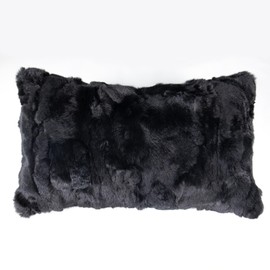 MOOX Set of 1 Genuine Rabbit Fur Throw Pillow Covers 12"x20", Real Fluffy Rabbit Fur Pillowcase with Zipper, Decorative Couch Pillows Covers for Living Room, Sofa, Couch-Black