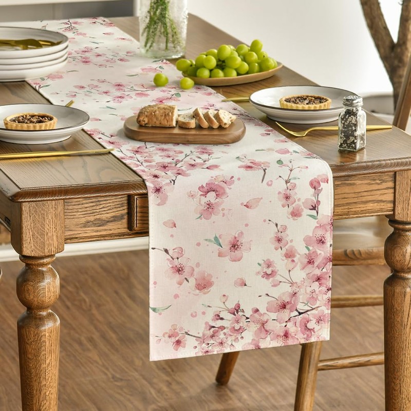 Artoid Mode Cherry Blossoms Branches Spring Table Runner, Seasonal Summer