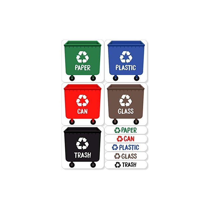 6 Stickers for Recycling Bins, Adhesive Vinyl Labels for Paper,