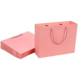 FUPUTWO Gift Bag, Paper Bag, Handbag, Wrapping, Solid, Thick, Horizontal, Simple, 10-Piece Set (M, Pink)