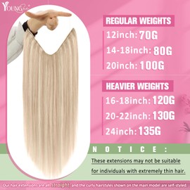 YoungSee Wire Hair Extensions Highlight Wire Human Hair Extensions Warm Blonde Highlights Bleach Blonde with Strawberry Highlights Customizable Short Hair Extensions Human Hair for Beginners 12In 70G