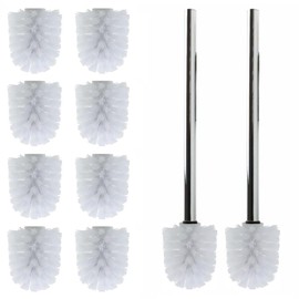 Daloual - 10 x Replacement Toilet Brush Head White Diameter Approx. 6.5 cm + 2 x Stainless Steel Handle 26.5 cm - Toilet Brush - Toilet Brush - Replaceable - Modern Design - High Quality - Durable