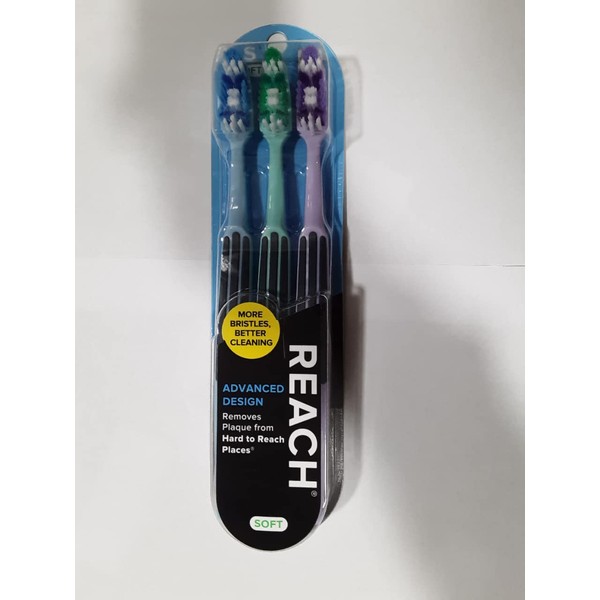 Reach Advanced Design - cepillo para polvo de dientes suave de cabeza completa, colores surtidos, 3 unidades (paquete de 4) 12 cepillos de dientes en total
