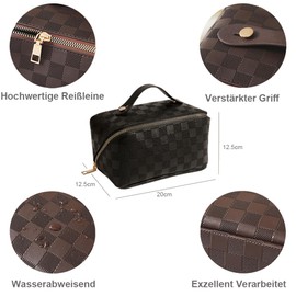CetthooFazay Große Make-up-Tasche für Damen - Tragbare Kosmetiktasche aus Wasserdichtem Leder für Reise. Mit Griff und Abnehmbarem Trenner, geeignet als Kulturtasche oder Toilettentasche Schwarz