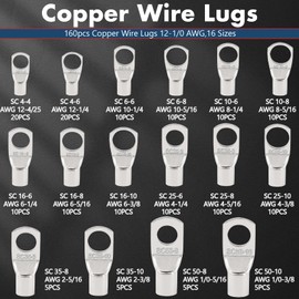Non Insulated Butt Connectors 26-1/0 AWG,Copper Wire Lugs,Terminal Connectors for AWG12 10 8 6 4 2 0 Cable,Heat Shrink Kit,Wiring Crimps Connector, Bare Copper Crimp Splice Terminal