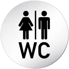 Türschilder24 XXL door sign, diameter 100 mm, toilet sign with pictogram, made of solid aluminium, polished stainless steel look, 100% made in Germany