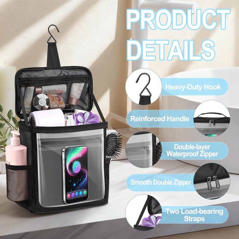 Kebrela Hanging Shower Caddy Portable, Travel Toiletry Bag for Men