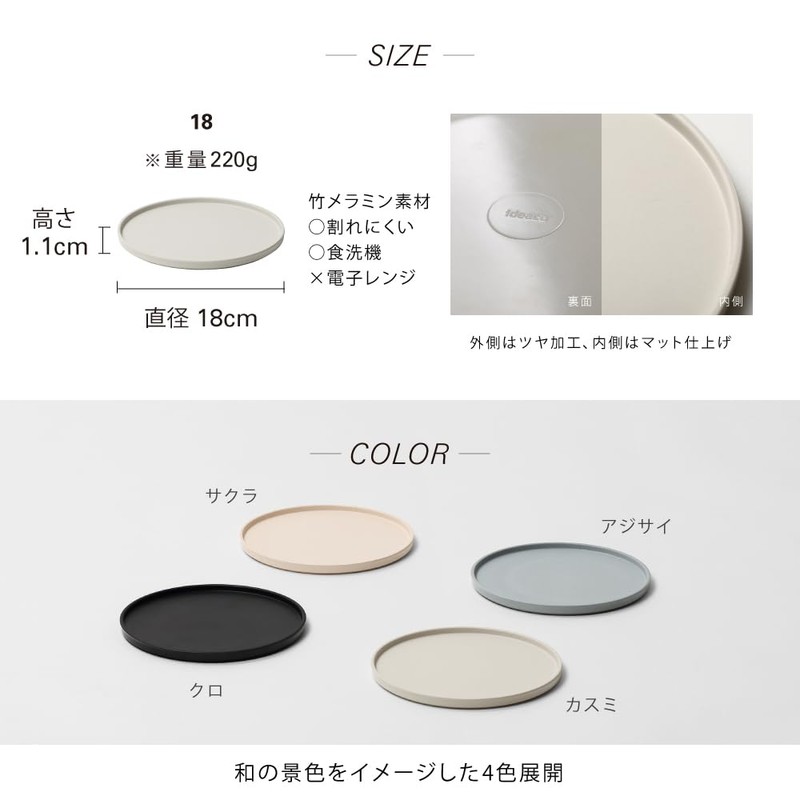 ideaco Medium Plate, Flat Plate, Diameter 7.1 x Height 0.4