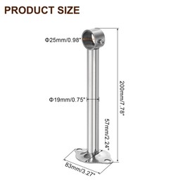 sourcing map 3 Set Ceiling Mount Curtain Rod Bracket, Fit 25mm/0.98" Pipe Length 200mm/7.87" Stainless Steel Curtain Rod Hooks Hangers for Walls Wardrobe Pipe Curtain Pipe, Silver