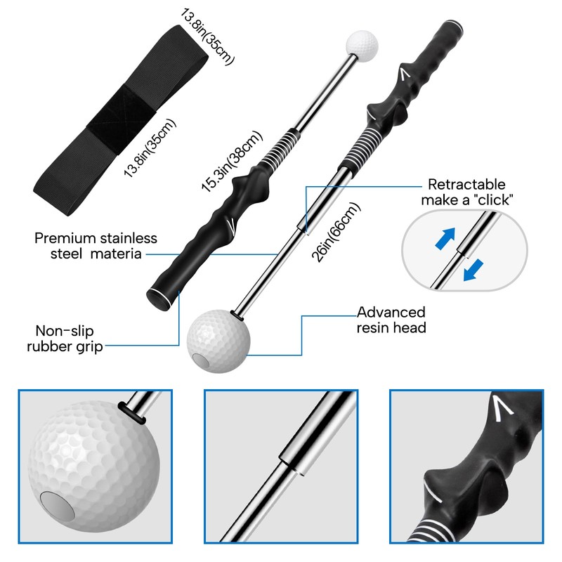 5-in-1 Retractable Golf Swing Training Aid, Indoor & Outdoor Practice