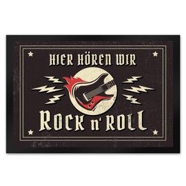 Here we hear Rock n' Roll doormat XL in 40 x 60 cm with guitar motif for real rock and rockabilly fans in vintage look as a gift idea for housewarming music album alternative