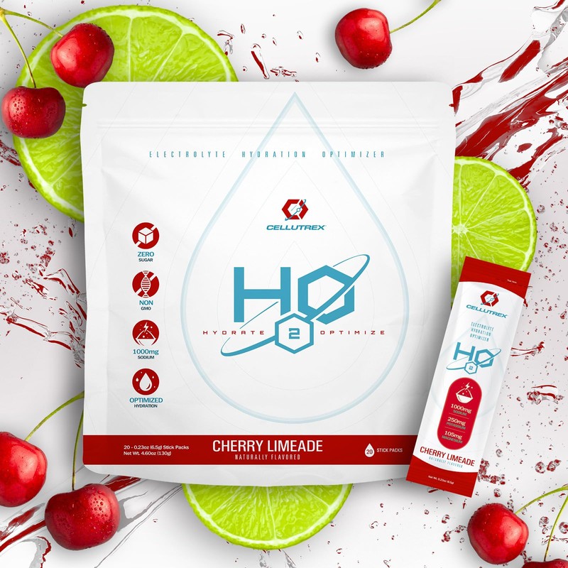 Cellutrex H2O Cherry Limeade Zero Sugar Hydration Packets, Additive-Free Electrolyte