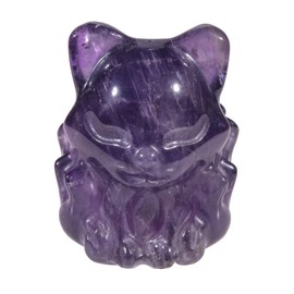 KYEYGWO Carved Crystal Fox Figure Decoration, Small Amethyst Stone, Nine-Tailed Fox Statue, 3 cm Pocket Stones, Animal Sculpture, Lucky Charm, Healing Stone, Collectible Figure, Talisman Ornament for