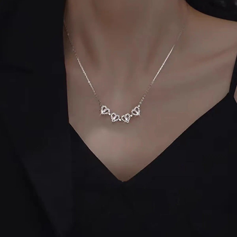 Collar Convertible Plata 925 Corazón Y Trébol De 4 Hojas