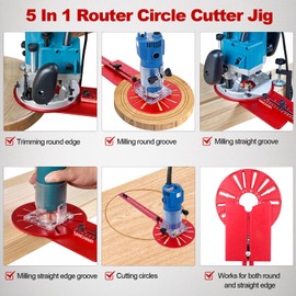 5 In 1 Router Circle Cutting Jig For Cutting/Routing Circle,Aluminum Router Milling Groove Bracket for Straight Or Cylindrical Edges,Adjustable Router Jig and Guide for Woodworking Edging Projects