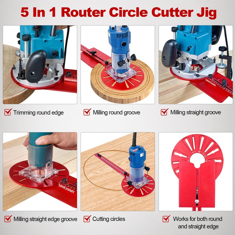 5 In 1 Router Circle Cutting Jig For Cutting/Routing Circle,Aluminum