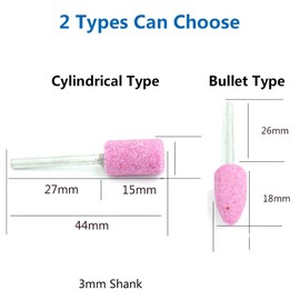20 Pieces Abrasive Stone Set, 10mm Cylinder Grinding Head Rotary Tool Bit Kit with 3mm Shank for Wood, Metal and Plastic