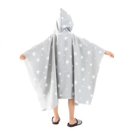 Dreamscene Kids Poncho Towel, Summer Holiday Boys Girls Kids Hooded Towel Swimming Pool Changing Robe Beach Surfing Quick Dry Soft Microfibre, Star Grey One Size