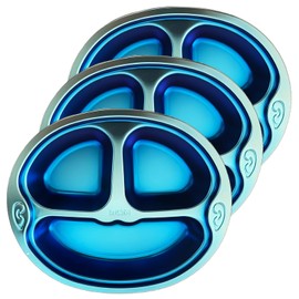 Jioelle Stainless Steel Kids Plates,Salad Plates for Eating Dinner Camping,Unbreakable and Reusable Plates, Dishwasher Safe,3 Compartment Blue Plates (3, blue)